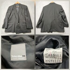 Todays Man Double Breasted Blazer Mens 46R Gray Classic Suit Jacket